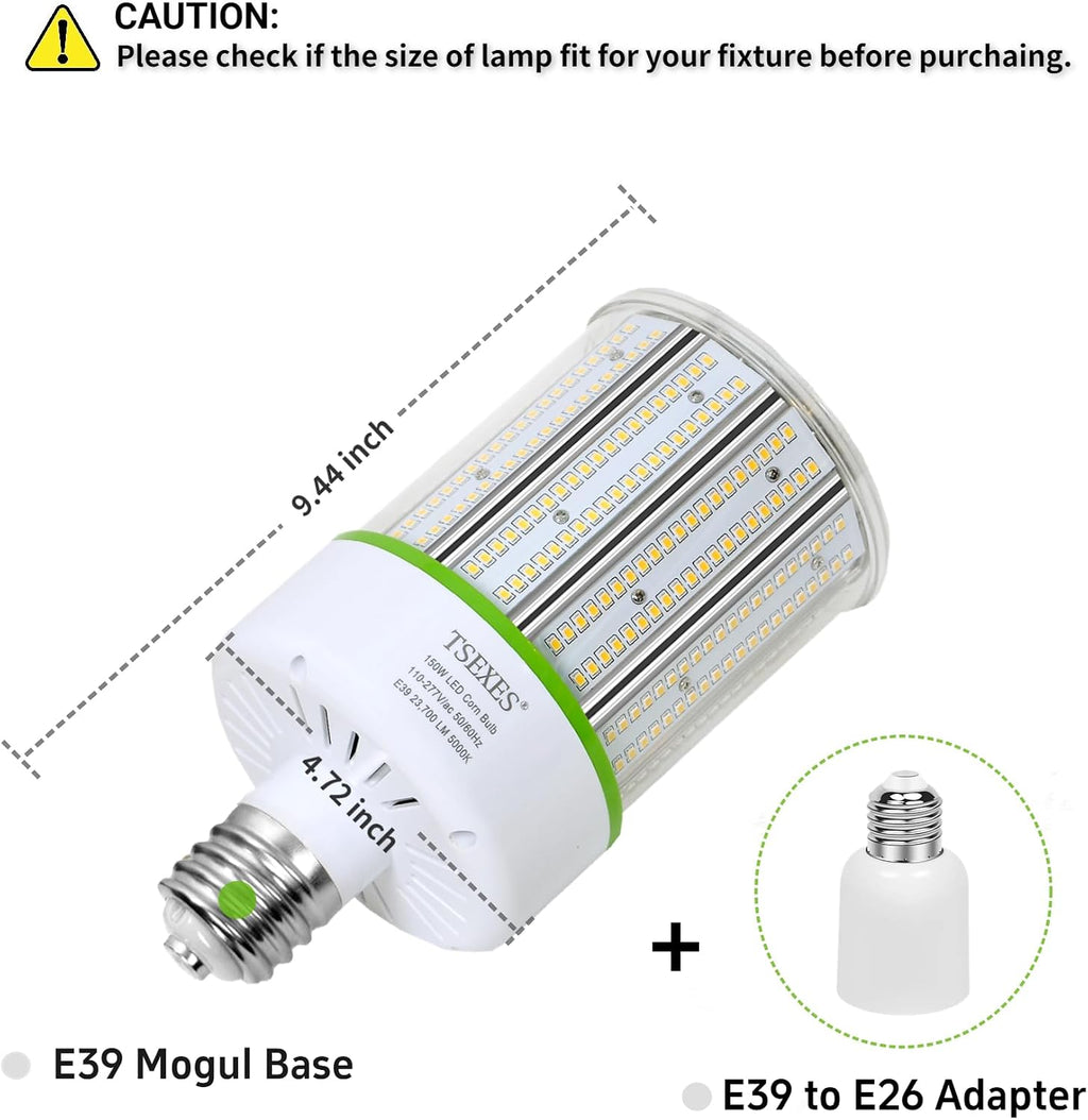 150W LED Corn Bulb 23700LM 5000K Daylight,E26/E39 Mogul Base,2-Pack