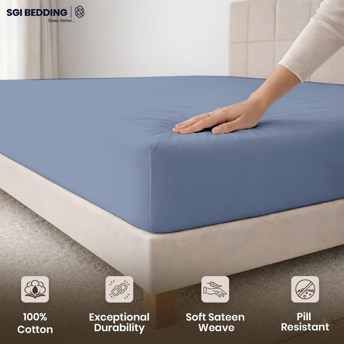 100% Egyptian Cotton 600 TC King Size Fitted Sheet Only Soft, Smooth Sateen Weave 15" inch Deep Pocket Fitted Bed