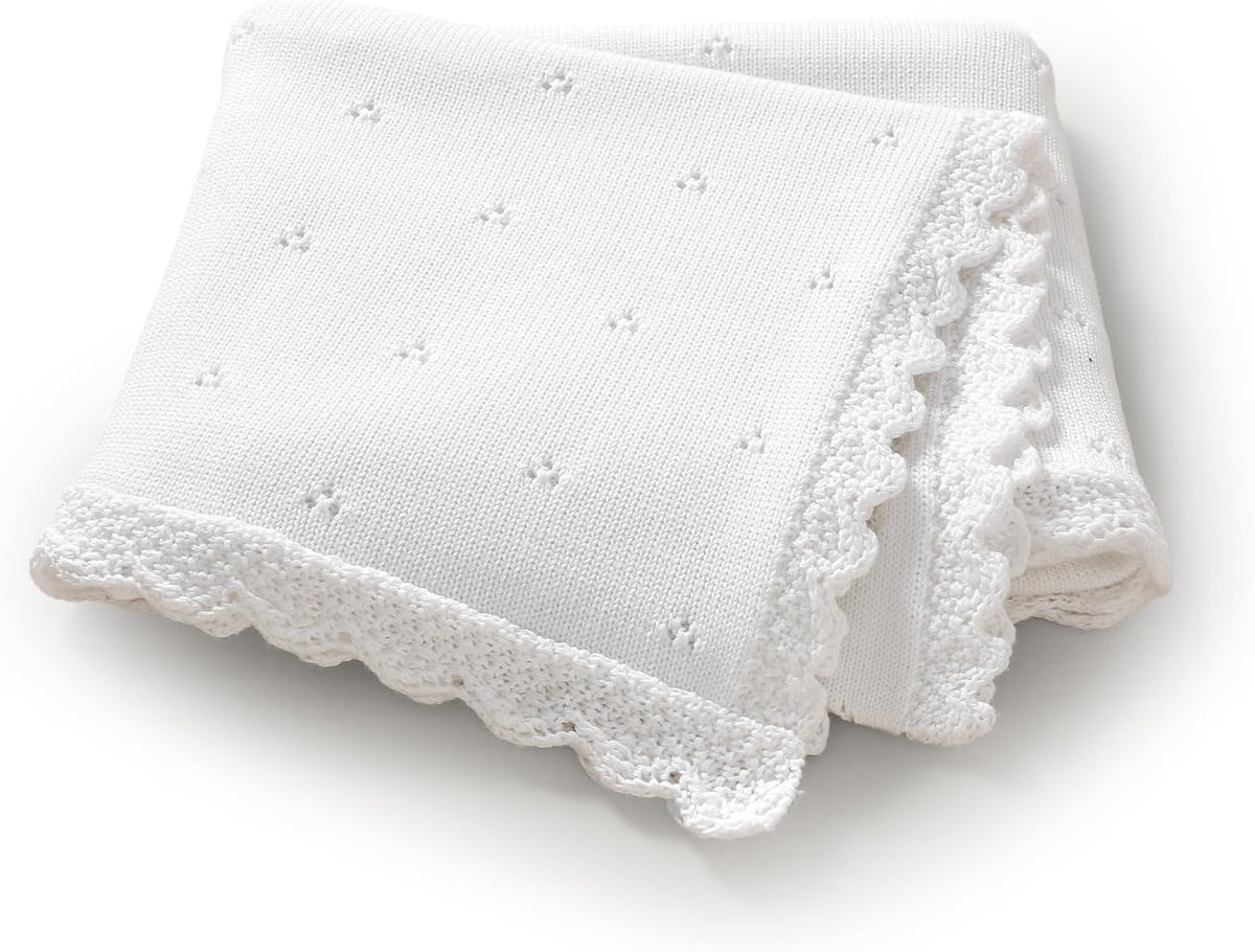 Organic Cotton Baby Blanket for Boys Girls, 30x40 Inch (White)