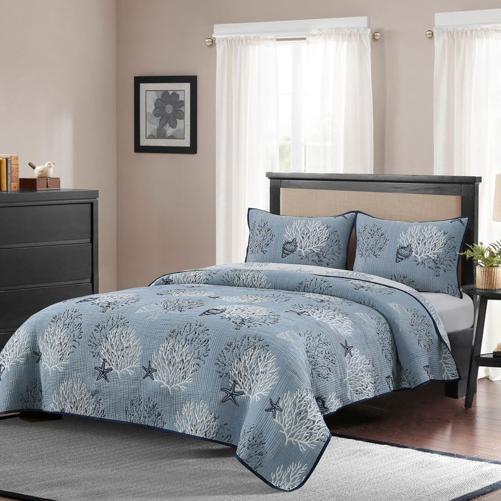 Seaside Denim Jacquard Cotton 2-Piece Quilt Set