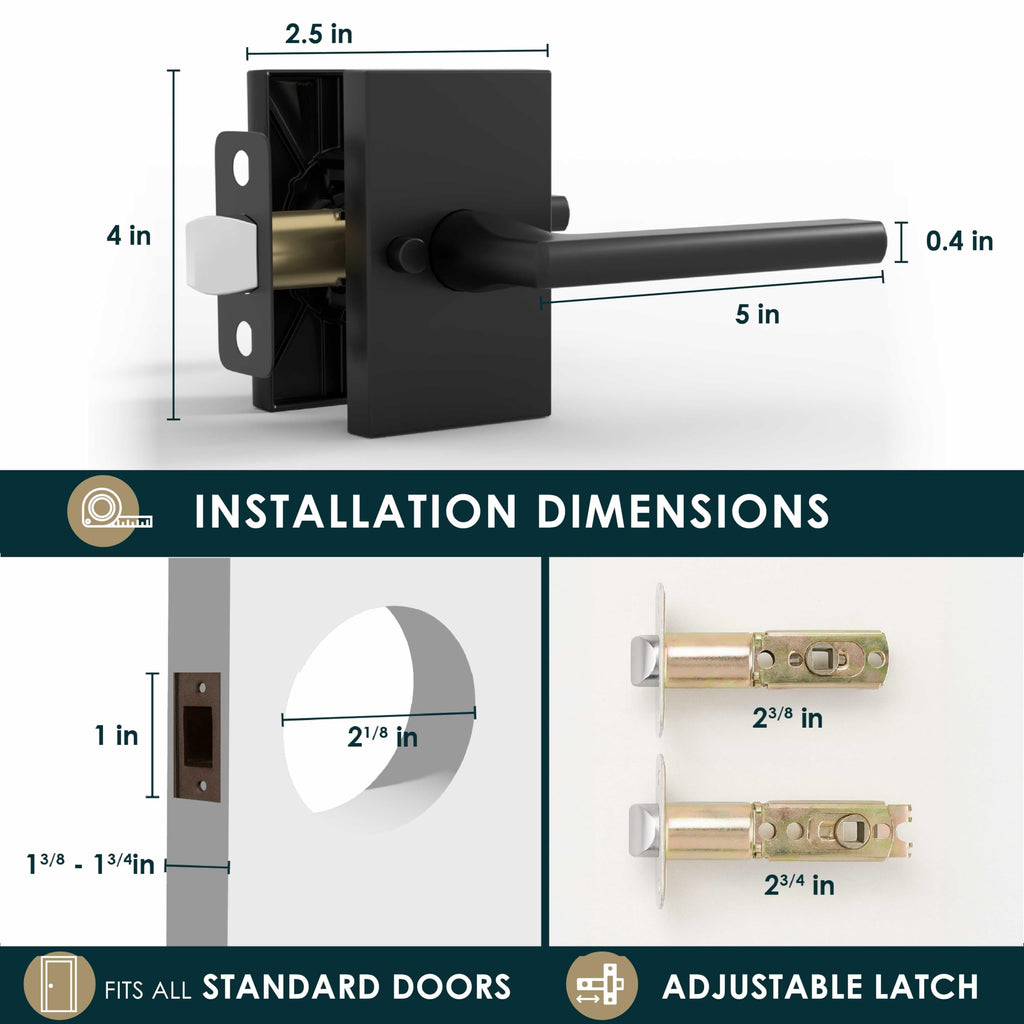 Glamor Privacy Door Lever Matte Black - Bedroom Bath Lock