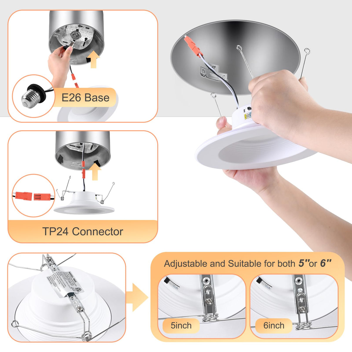 Brushed Nickel Recessed Lighting 6 Inch,12 Pack Recessed LED Retrofit Lighting,2700-6000K 5CCT Selectable, Damp Rated
