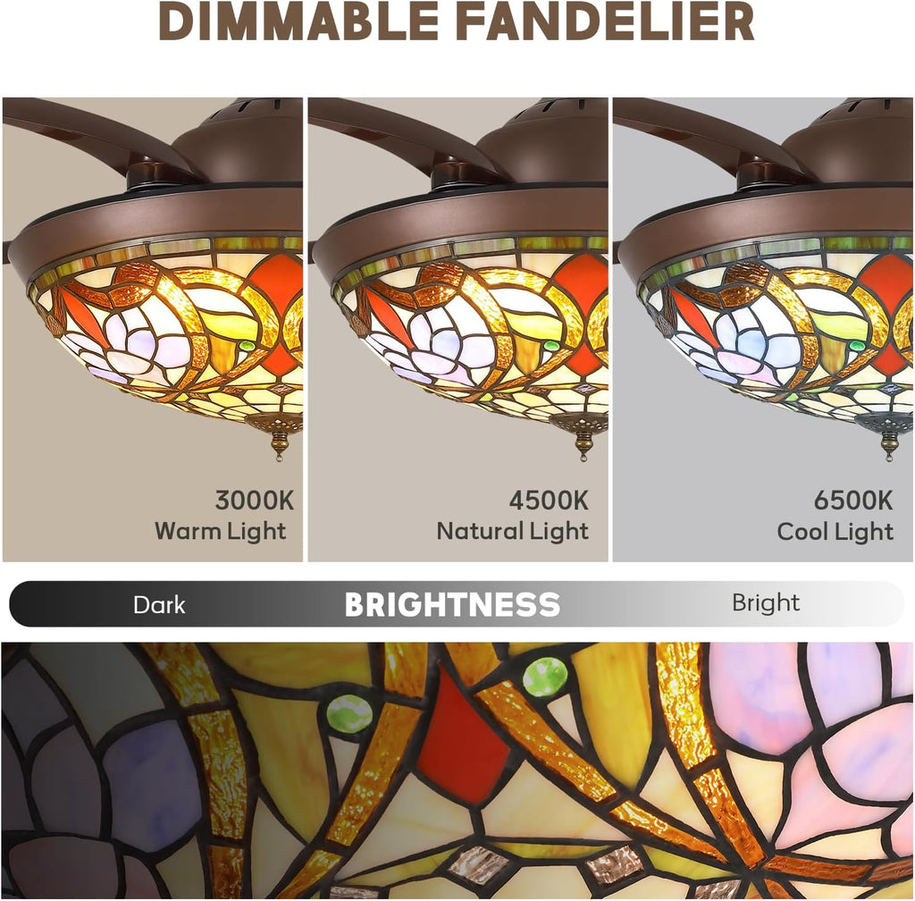 36" Chandelier Retractable Ceiling Fan with Light