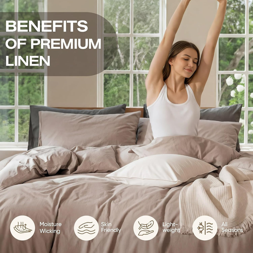 100% Pure Linen Blend 4 Piece Sheet Set, Cooling and Breathable Flax Bed Sheets for Hot Sleepers, All Season Comfort
