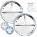 Stainless Steel Toddler Plate with Suction, 9" Divided Plates with Removable Silicone Sleeves for Kids, Non Toxic &