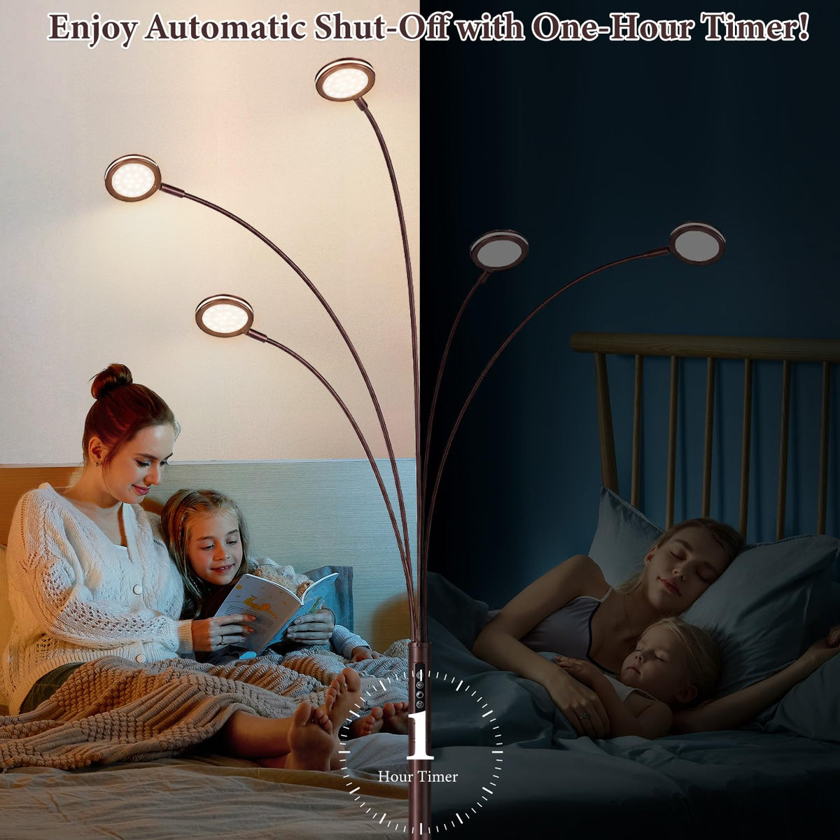 Inspired Arco Style LED Arc Floor Lamp with Remote, Dimmable Floor Lamp with Timer