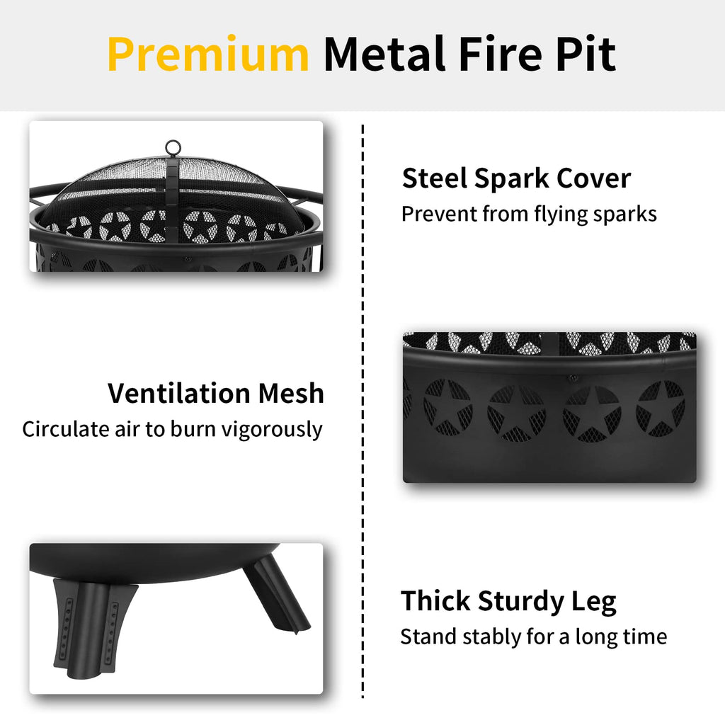 2 in 1 Fire Pit with Grill, Large 31" Wood Burning Fire Pit with Swivel Cooking Grate Outdoor Firepit for Backyard