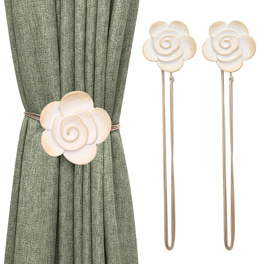Magnetic Curtain Tiebacks, Flower Vintage Curtain Holdbacks, Beige