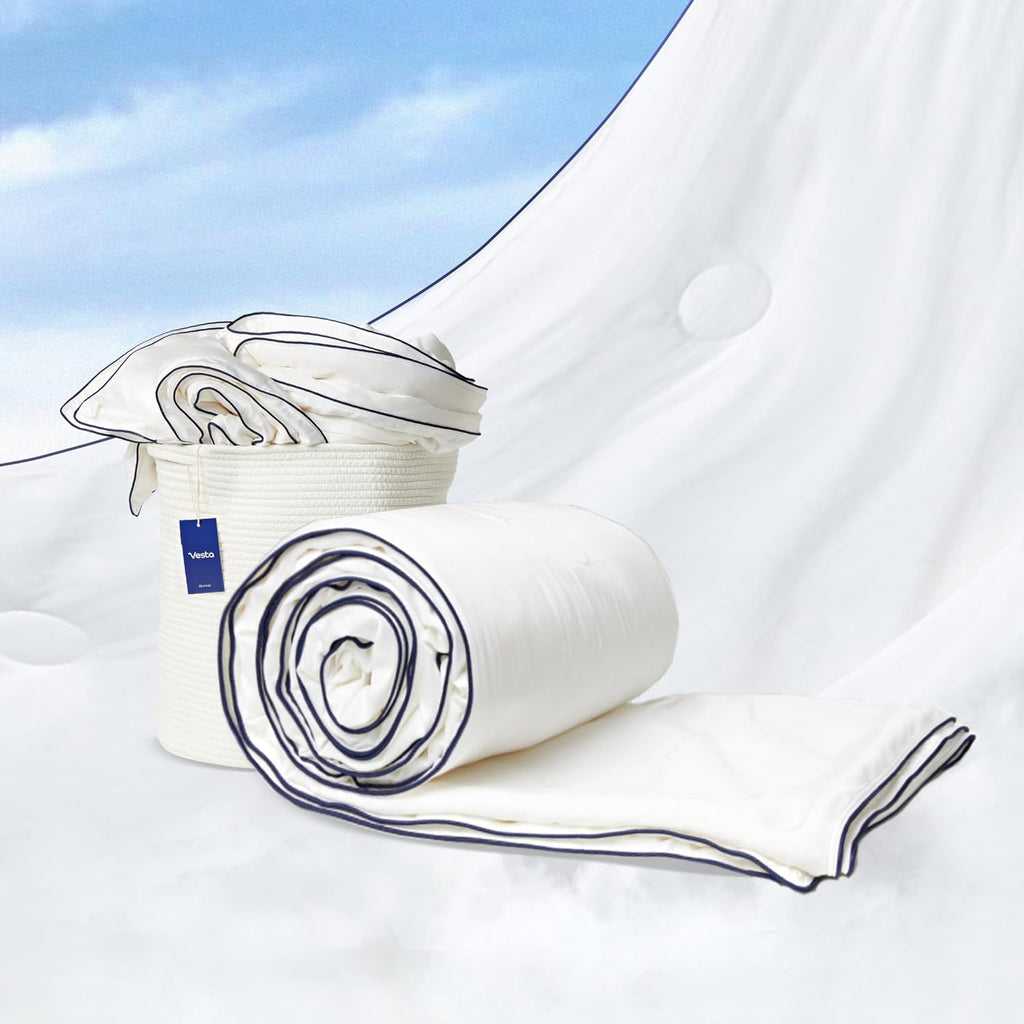 All-Season Silk Comforter, Quilt and Duvet Insert for Hot Sleepers, 100% Silk Fill with 100% Cotton Shell