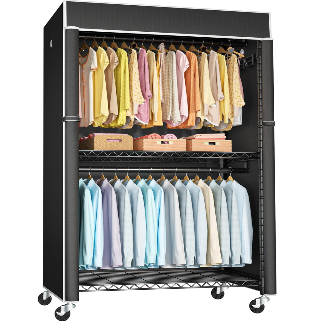 Black Clothing Rack with Black Cover, P1C Plus Rolling Closet