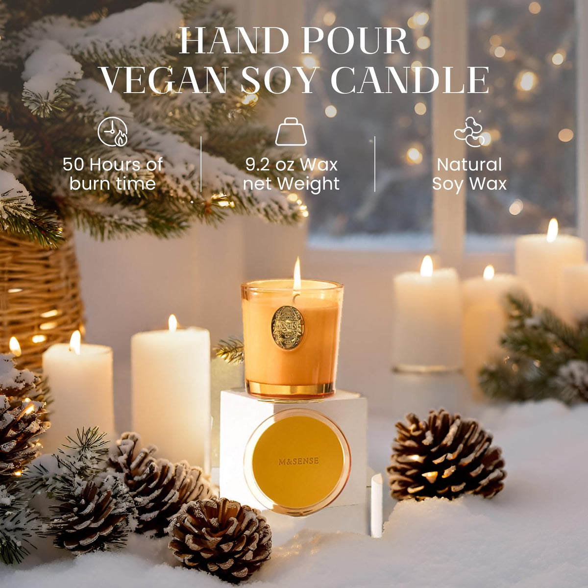 Natural Soy Candle | Pumpkin Apple Pie & Orange | 9.2 oz, 50H Burn Time | Luxury Scented Candle for Relaxation