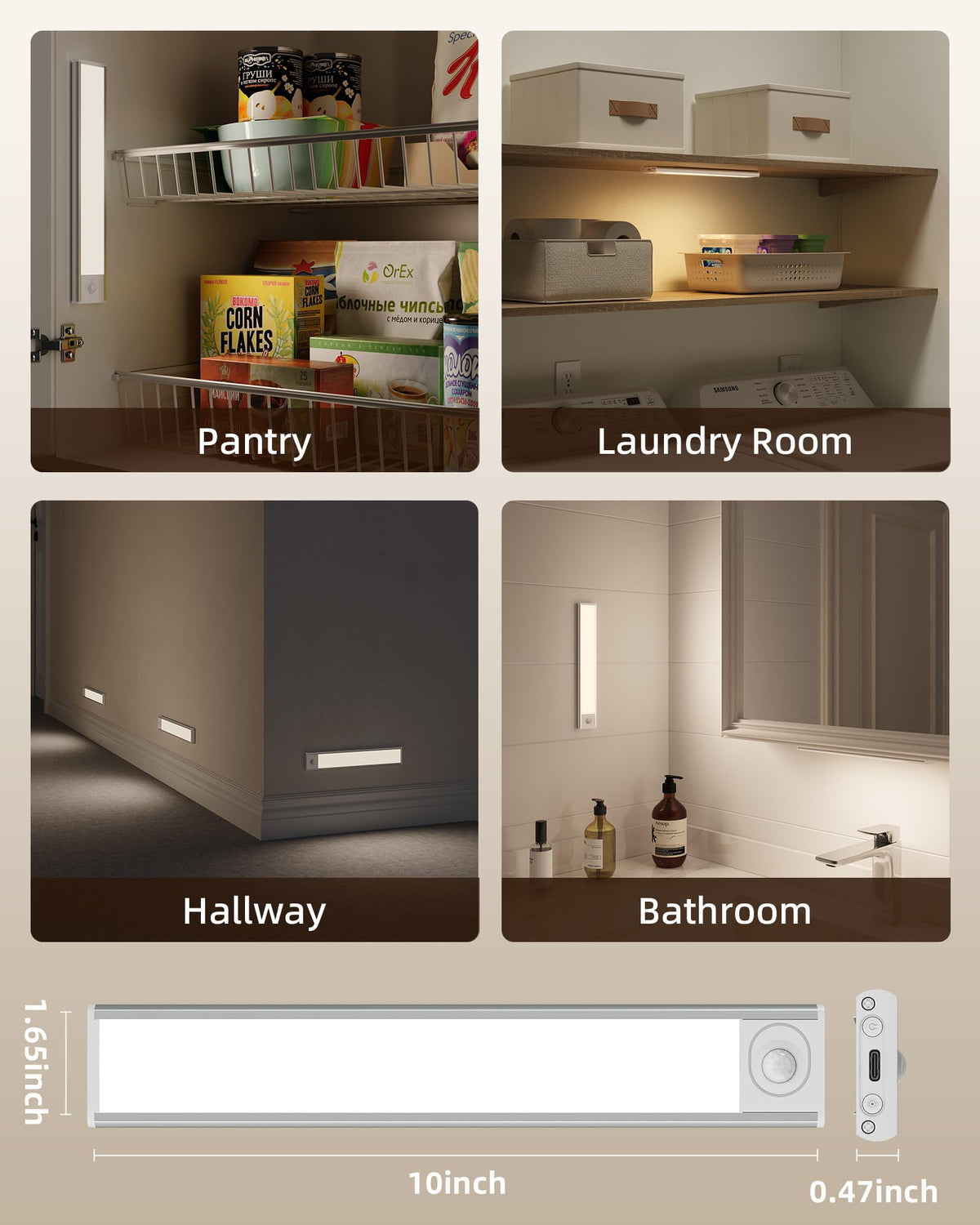 10inch Under Cabinet Lighting, 6-Pack Rechargeable Motion Sensor Light Indoor, Magnetic Closet Lights, Dimmable & 3