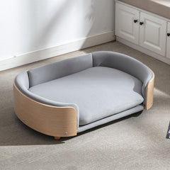 Elevated Dog Bed Pet Sofa with Solid Wood Legs and Bent Soft Backrest, Pet Cat Stool Bed with Velvet Cushion
