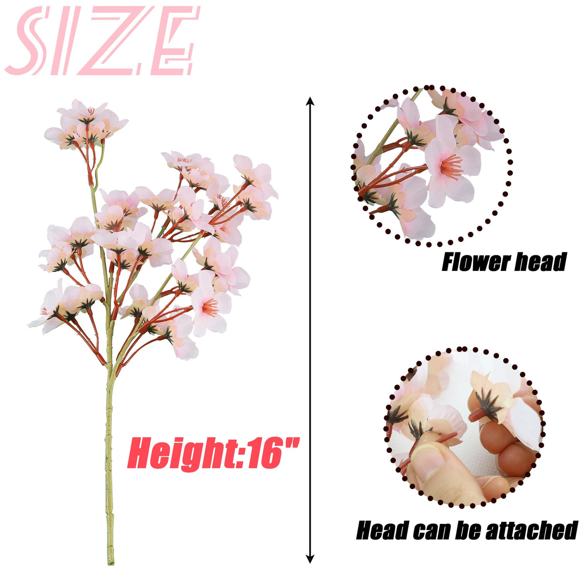 6Pcs Artificial Cherry Blossom Branches Decor Fake Flowers Silk Spring Faux Flowers 16" Peach Bouquet Wedding Bedroom