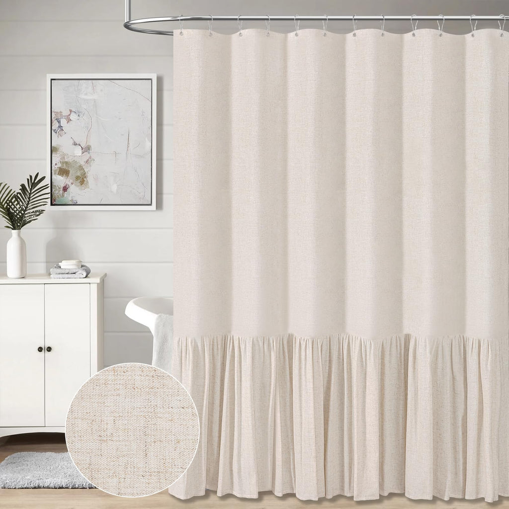 Stall Linen Ruffle Farmhouse Cloth, 54x78, Beige/Cream