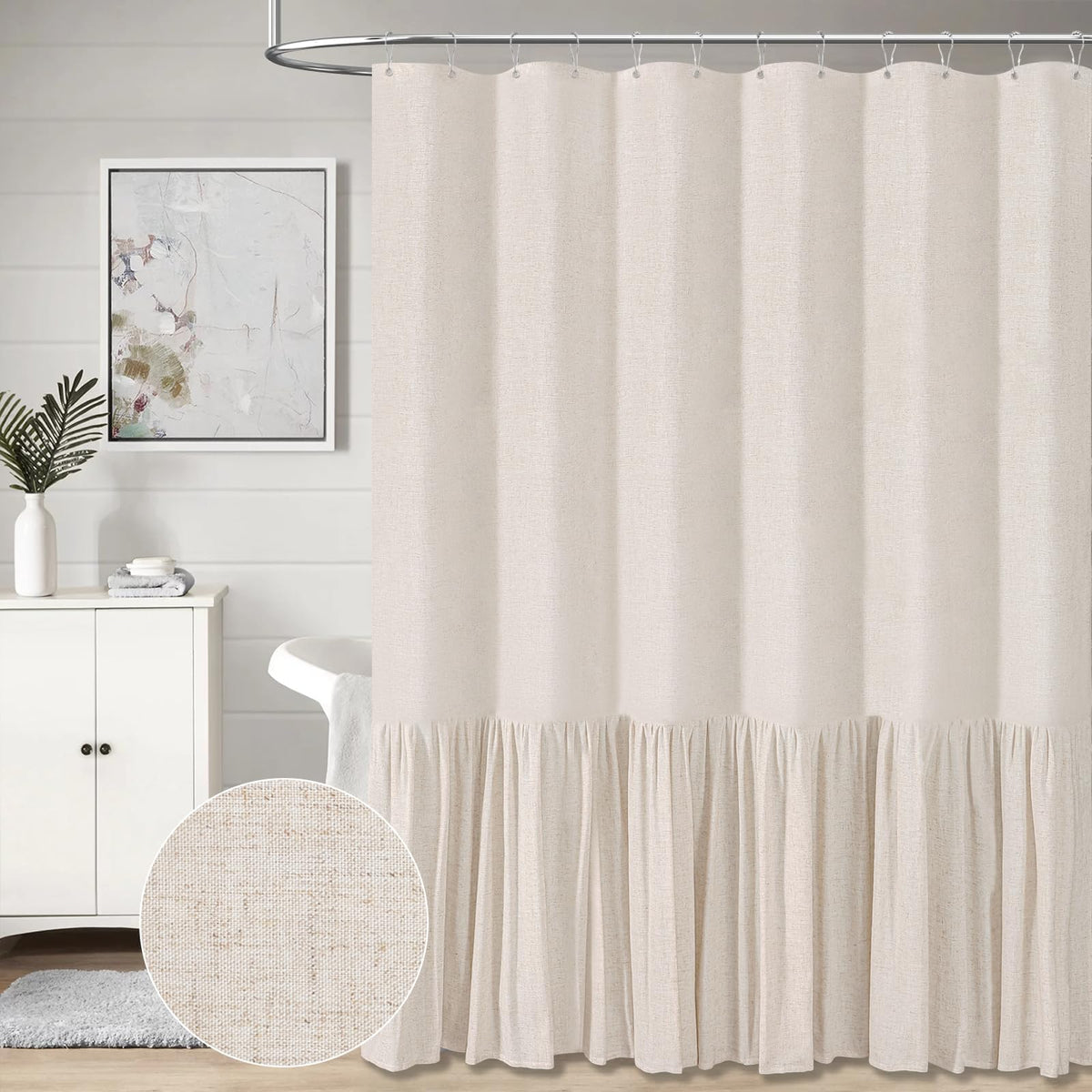 Stall Linen Ruffle Farmhouse Cloth, 54x78, Beige/Cream
