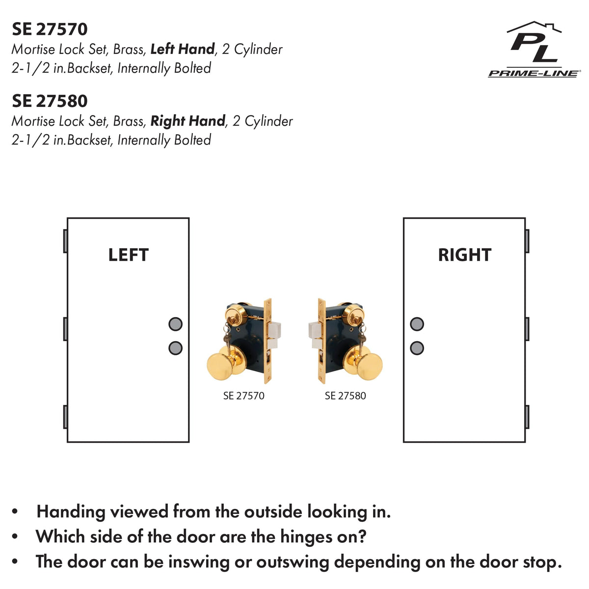 SE 27580 2-1/2 in. Backset, Entrance Mortise Lockset, Wrought Solid Brass, Right Handed (Single Pack)