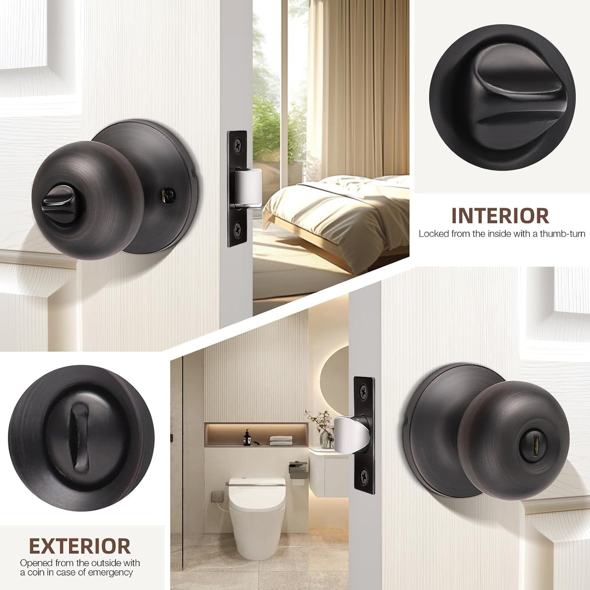 5 Pack Oil Rubbed Bronze Door Knobs Privacy Interior Door Knob with Lock Bedroom Bathroom Door Knobs Interior Door