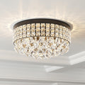 4-Light Crystal Drum Ceiling Chandelier, Recessed Flush Fixture for Bedrooms
