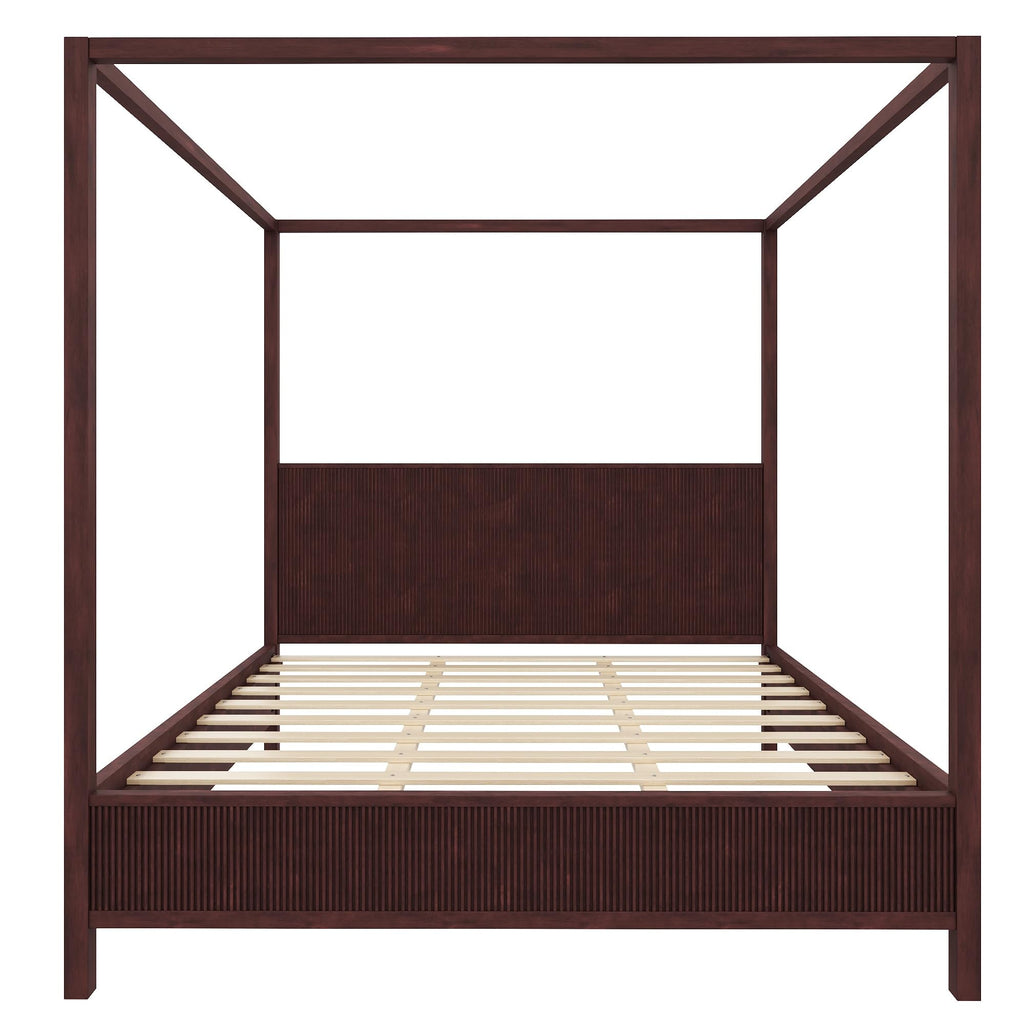 Wooden Canopy Bed Frame with Headboard, Espresso