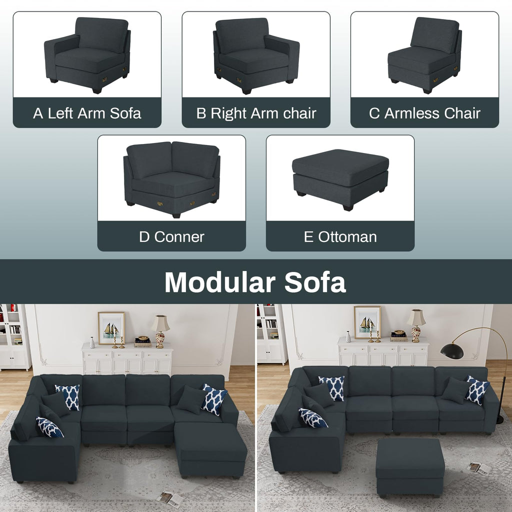 Oversized Modular Sectional Sofa, U/L‐Shaped Reversible Couch with Ottoman, Deep Seat Plush Polyester Sofa