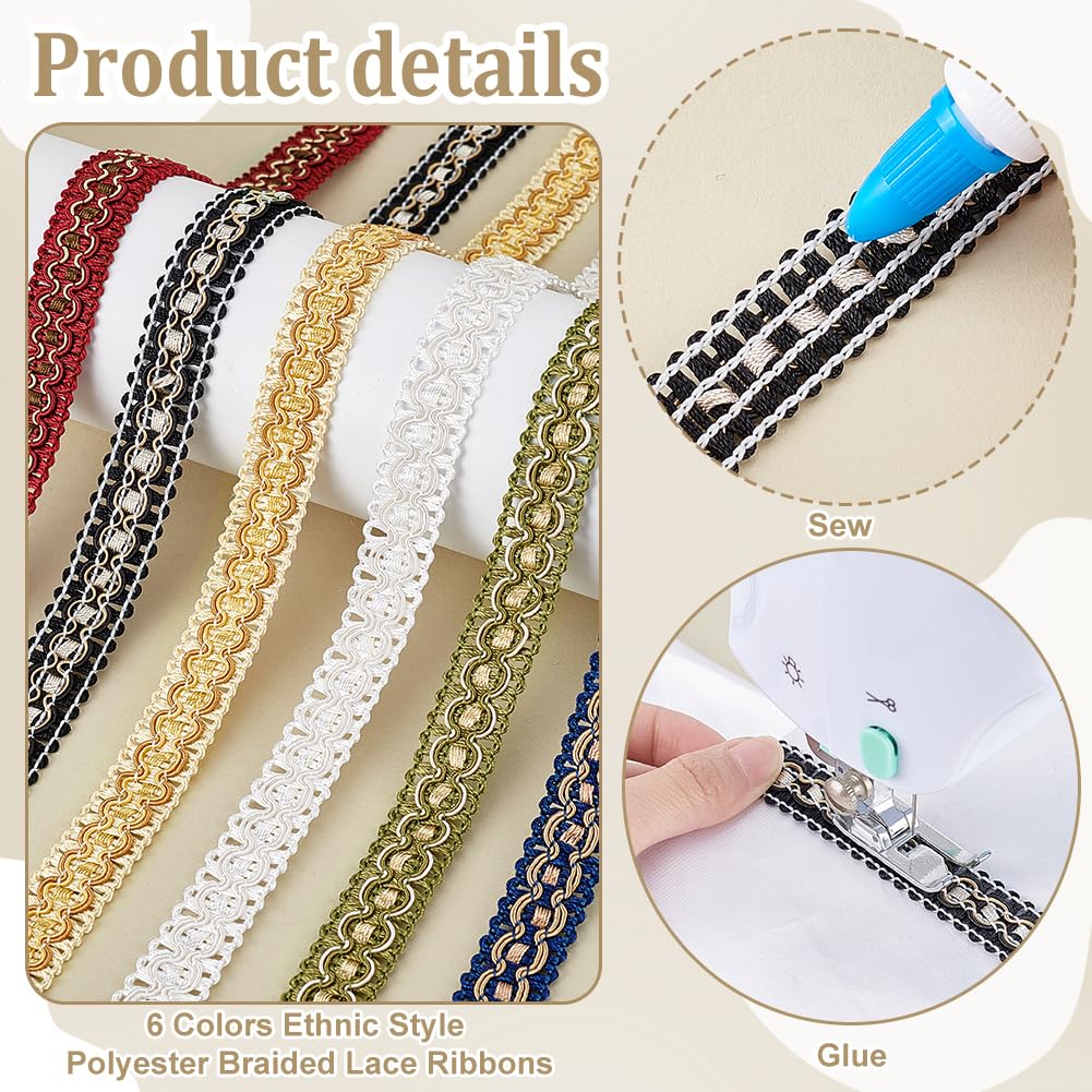 6 Colors Gimp Braid Trim, 3/4 inch Upholstery Trim Fabric Trim Fringe Trim Ribbon Polyester Fringe Trim for - 12 Yards