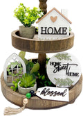 Farmhouse Tiered Tray Decor Beautiful Sweet Home Wood Sign Artificial Plant Rustic Tray Decorations - Set of 6