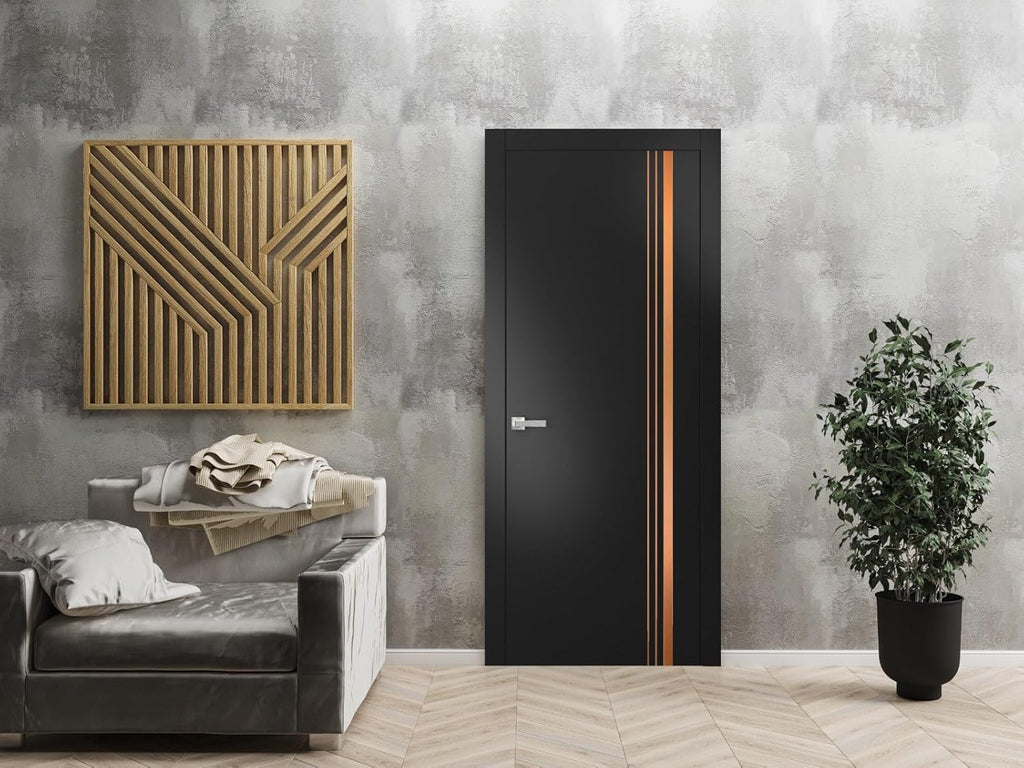 Modern Solid Interior Door with Handle | Planum 1010 Chocolate Ash | Single Regural Panel Frame Trims | Bathroom Bedroom Sturdy Doors-30" x 80"
