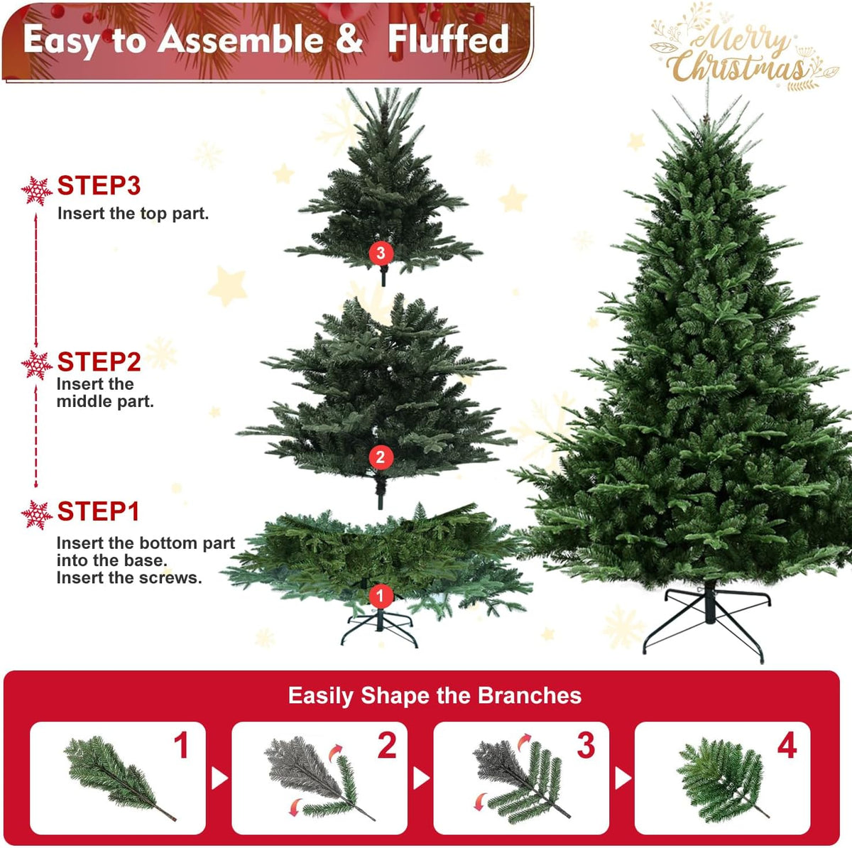 Artificial Christmas Tree, 4 to 9 ft, Premium Unlit Spruce Douglas Firs Christmas Tree, Realistic Fake