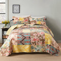 Cotton Quilt, Soft Breathable Bedspread with 2 Shams, Rustic Luxury Paisley Patchwork Quilt, Reversible