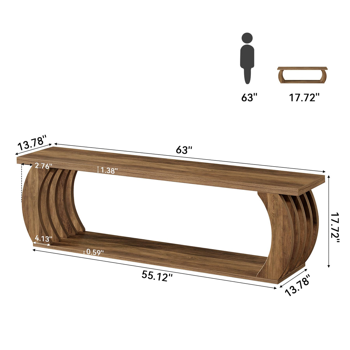 63" Entryway Bench with Storage, 2-Tier Farmhouse Wooden Bench