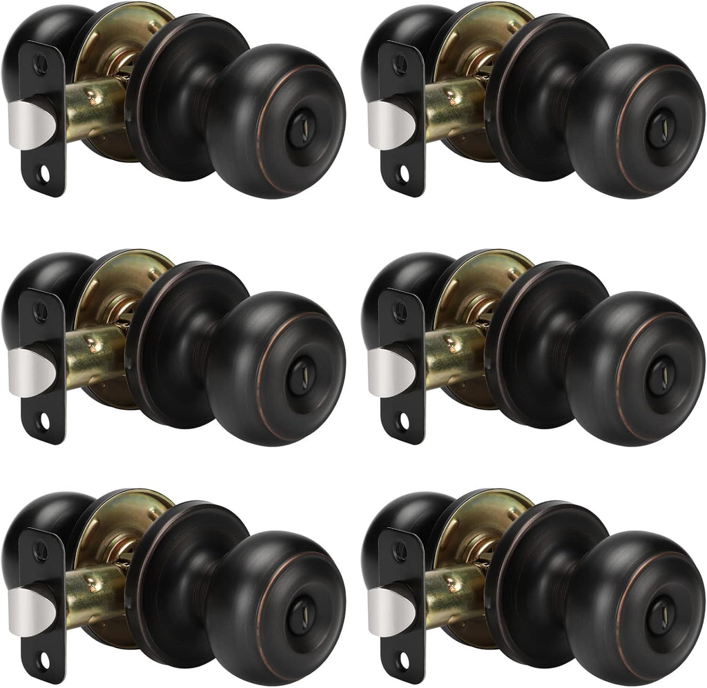 Oil-Rubbed Bronze Interior Door Knobs Privacy - Bedroom, 6 Pack