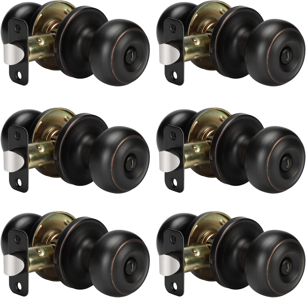 Oil-Rubbed Bronze Interior Door Knobs Privacy - Bedroom, 6 Pack