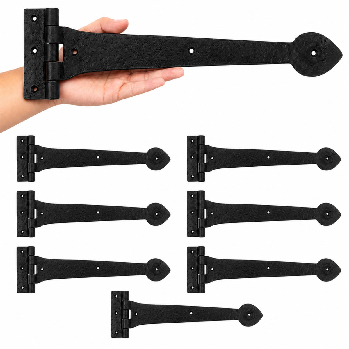 8 Pack 18 Inch Wrought Iron Strap Hinges Heavy Duty Heart Tip Tee, Classic