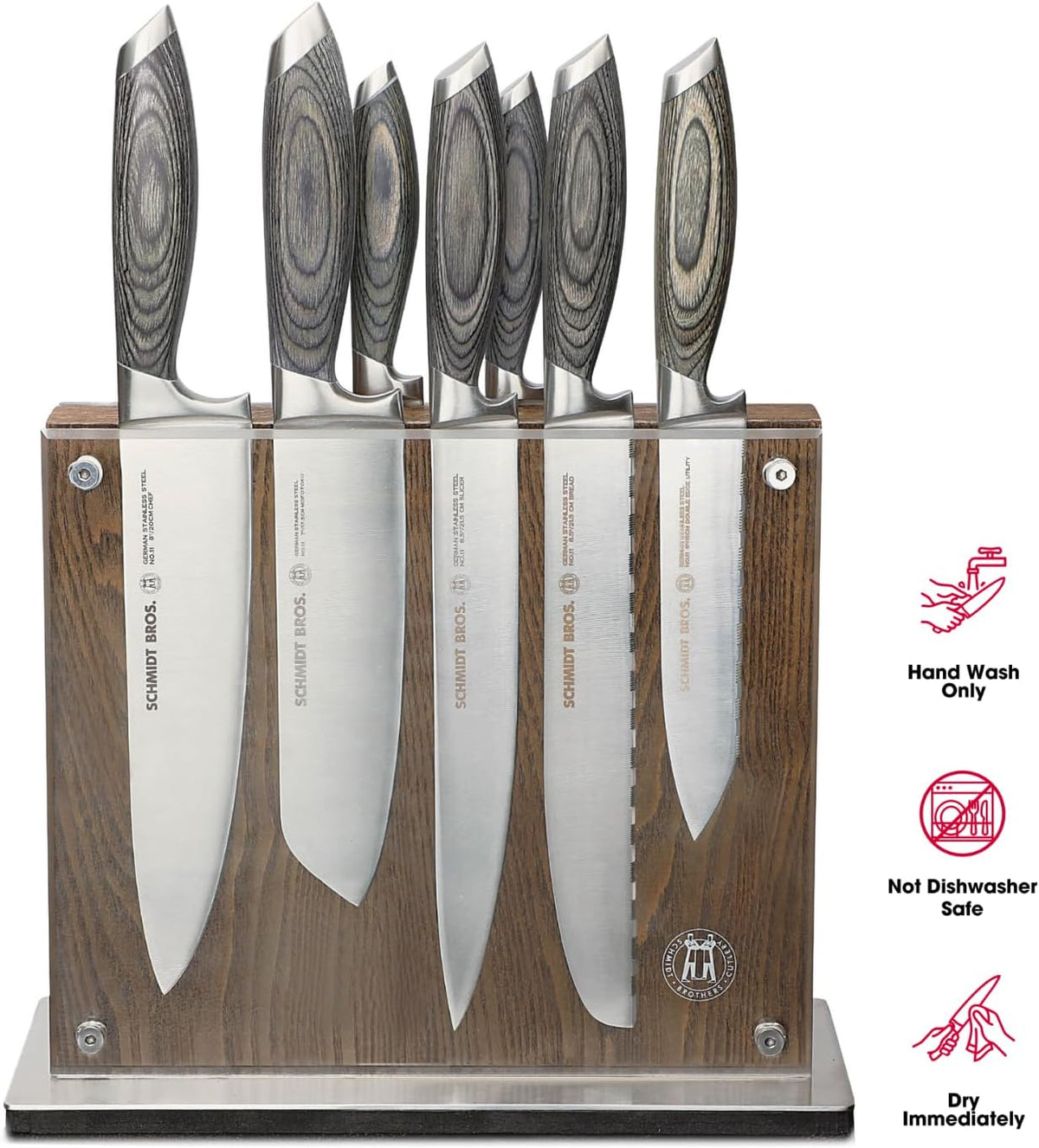 Bonded Ash- 15-Piece Knife Set, High-Carbon Stainless Steel Cutlery with Downtown Acacia and Acrylic Magnetic Knife