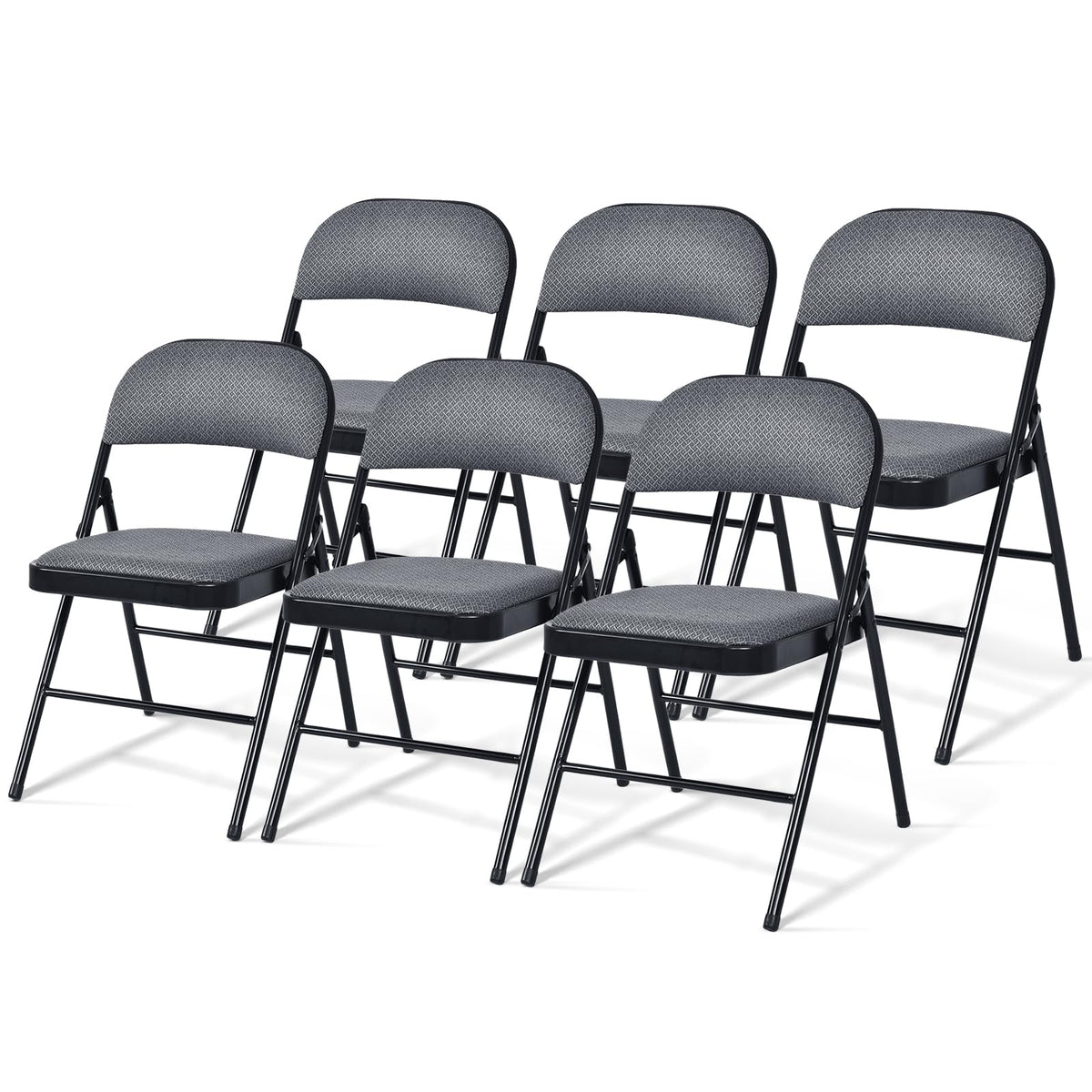 6 Pack Folding Chairs, Fabric Dining Chair Set with Padded Seat & Metal Frame, Indoor Outdoor Upholstered Commercial