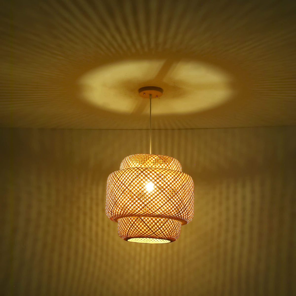 Bamboo Pendant Light - Boho Basket Chandelier Handmade, Natural Wicker Rattan Hanging Chandelier Island Dining Room