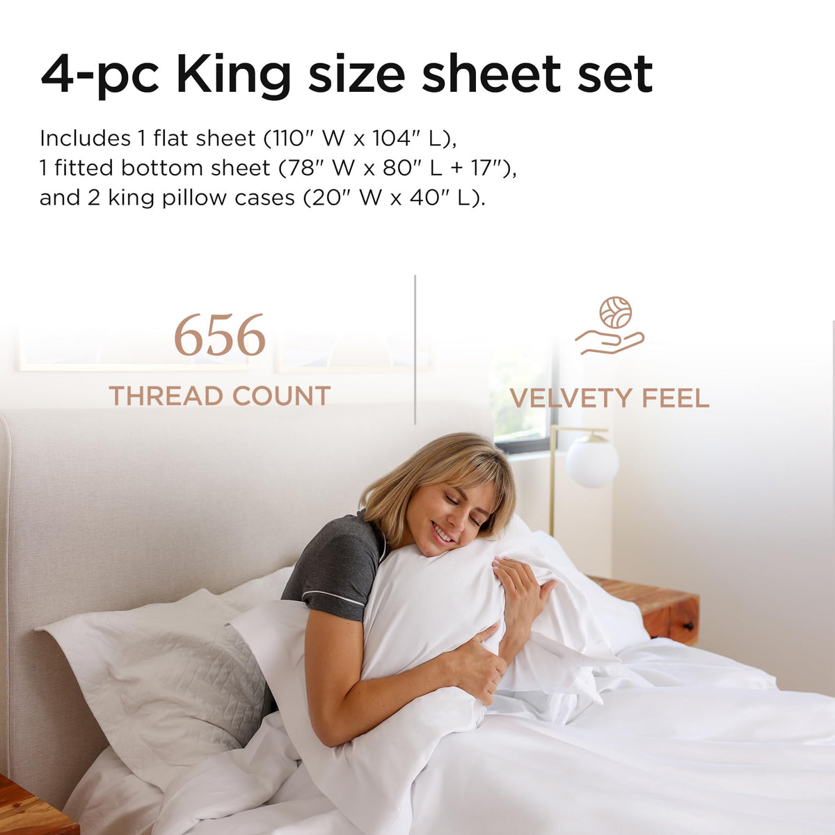 656 Thread Count Supima Cotton Sheet Set, Sateen, White