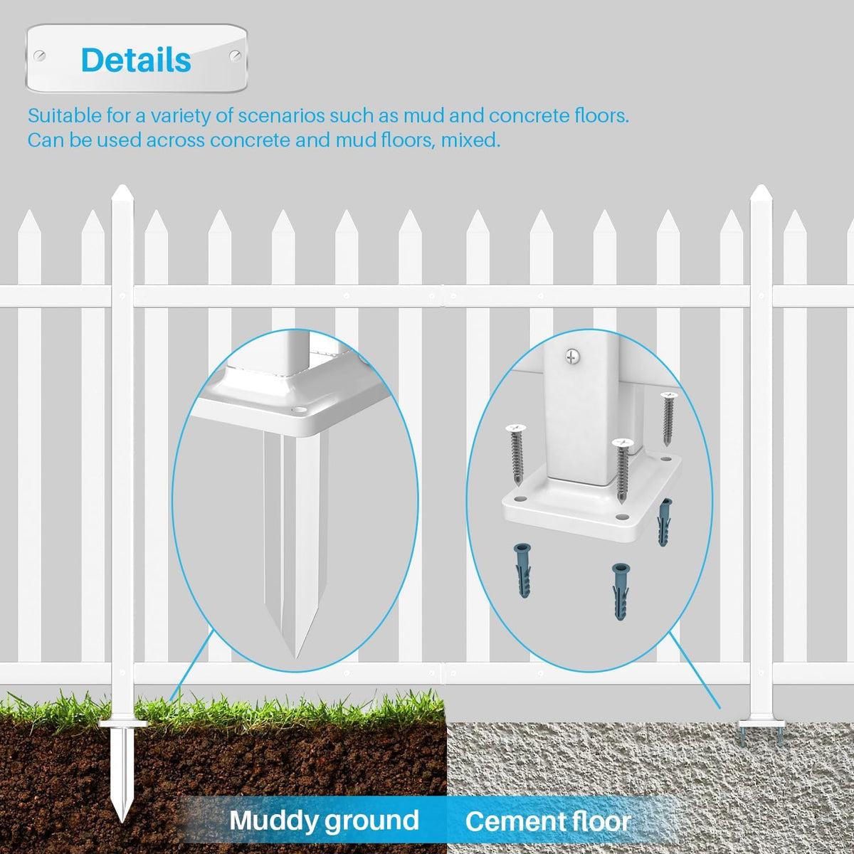 8 Sets Vinyl Picket Fence Panels 36" H x 84" W White PVC Fence for Front Yard Porch Deck Pool Air Conditioner Fence