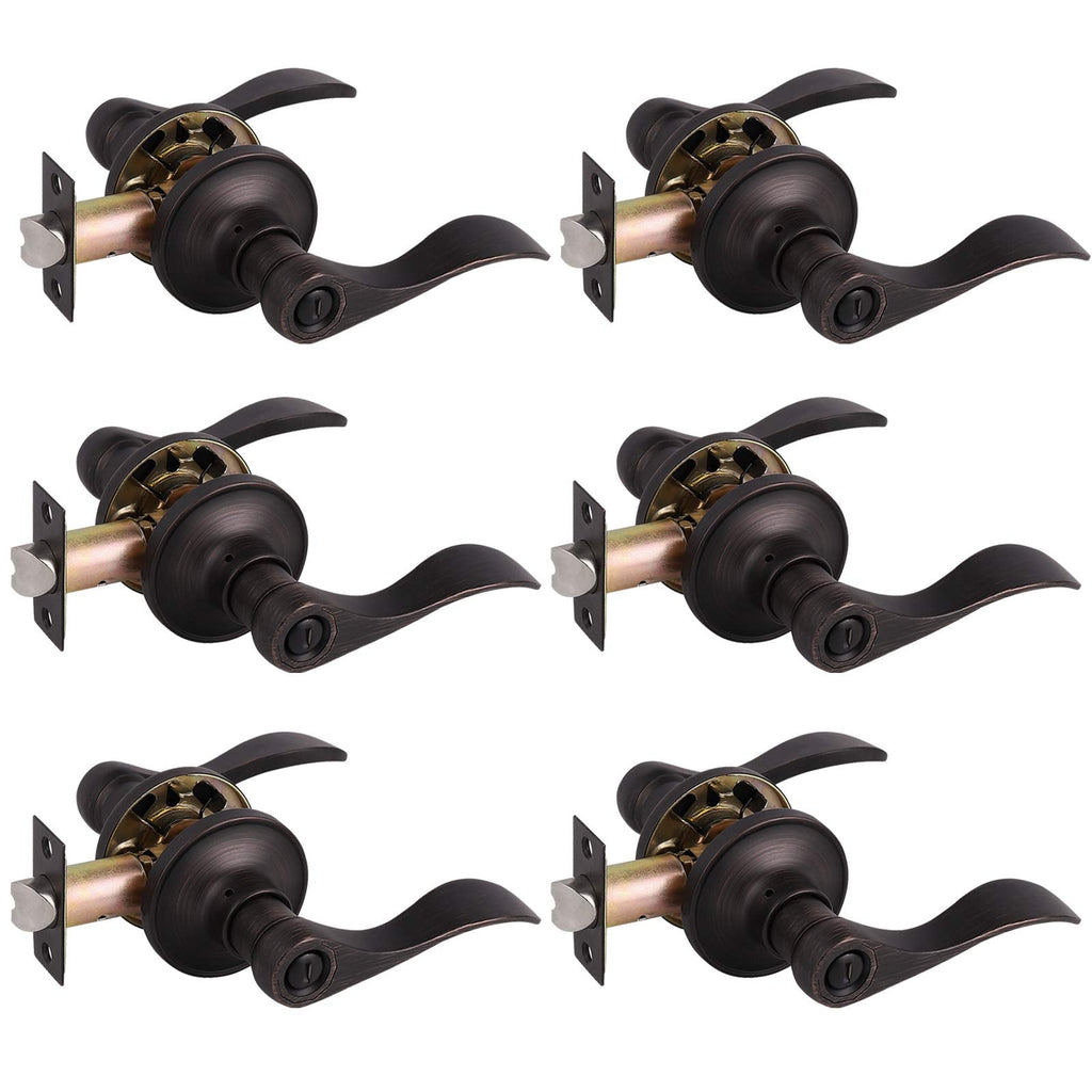 6 Pack Oil Rubbed Bronze Privacy Door Levers Bedroom, Keyless Door Locksets Knobs, Interior Door Handles with Lock