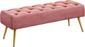45in Velvet Ottoman Bench End of Bed, Pink | Tufted Upholstered Bench Seat, Bed Bench with Tapered Gold Metal Legs