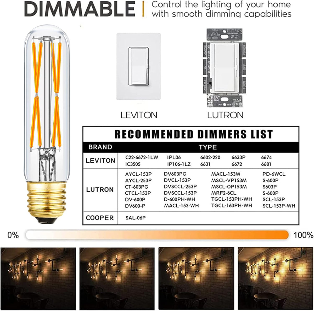 T10 Led Bulb 8W Dimmable E26 Led Tubular Bulbs Soft White 3000K E26