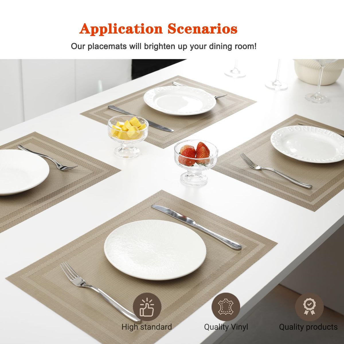 Beige Vinyl Placemats Set of 8,Washable Dining PVC Table Mats