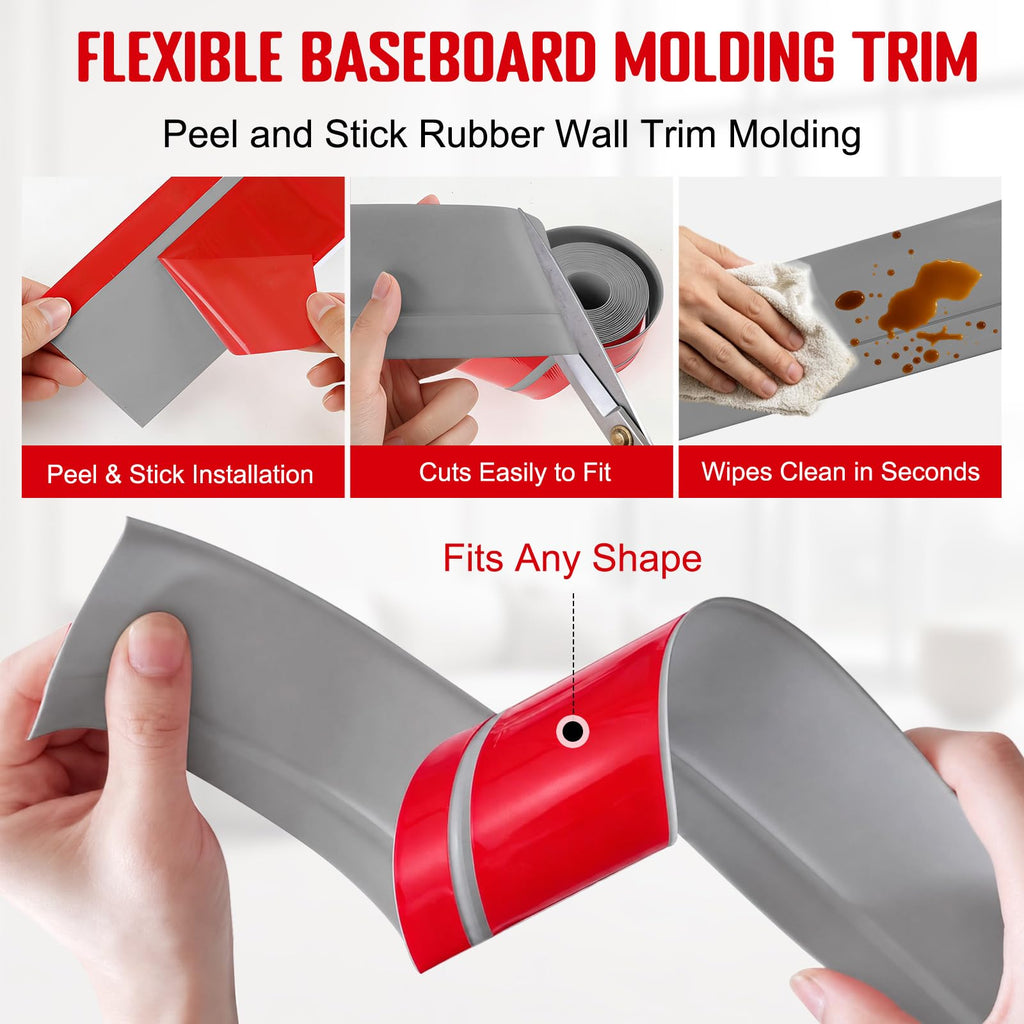 Self-Adhesive Flexible Molding Trim,Waterproof Molding,Grey,2.79inX60ft