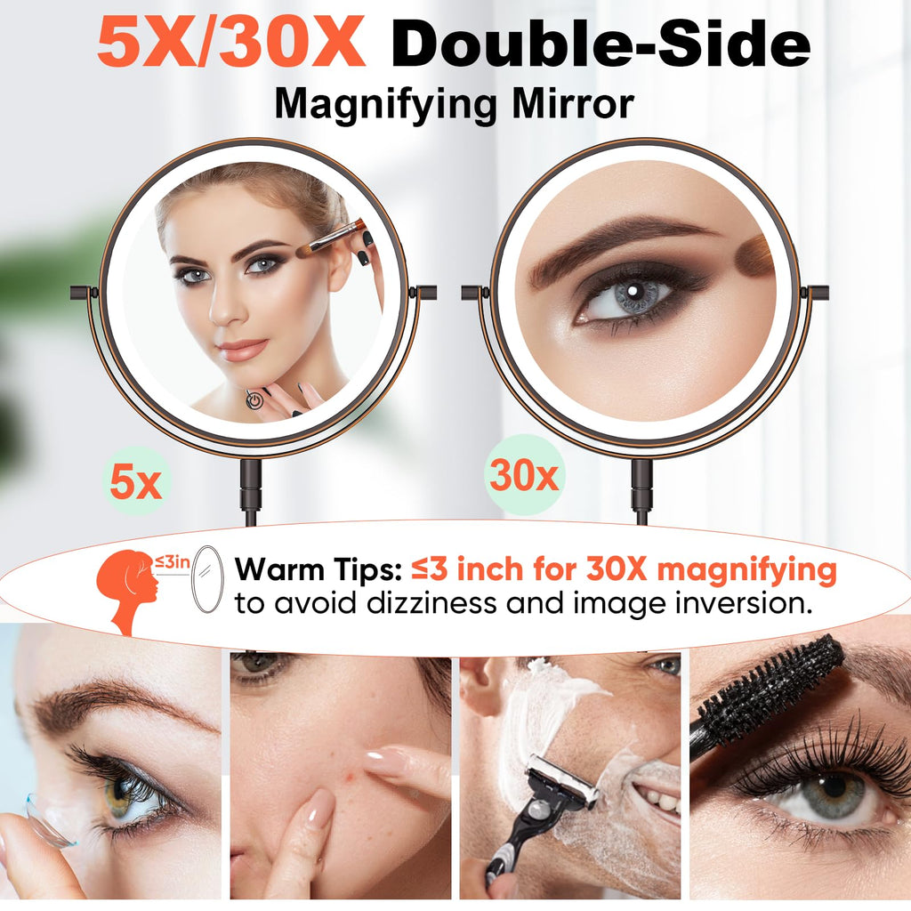 8" Rechargeable Wall Mounted Makeup Mirror Double Sided Magnifying