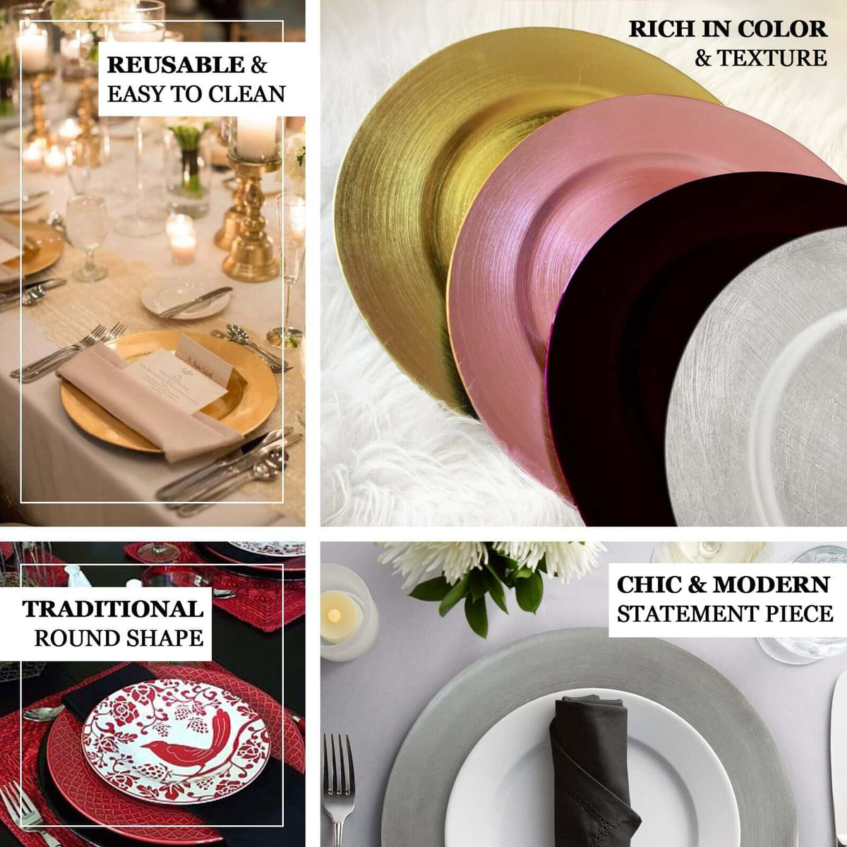 12 pcs 13" Silver Round Charger Plate Dinner Chargers for Tabletop Decor Holiday Wedding Catering Event Decoration