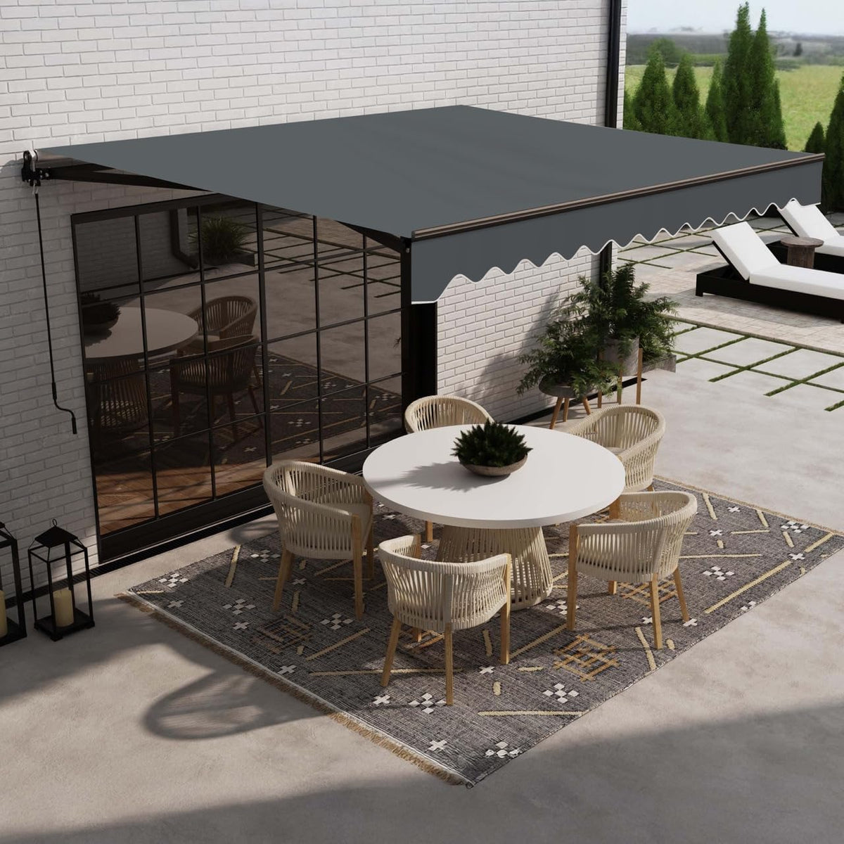 Electric Patio Awning Caribbean Black Frame 20x10 Charcoal Gray | Retractable sunshade for decks and balconies