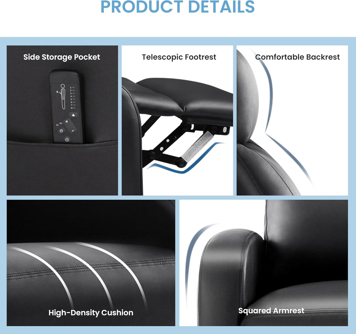 Recliner Chair - Adjustable Push Back PU Leather Recliner, Plush Reading Chair & Luxe Sofa Chair Chairs or Bedroom