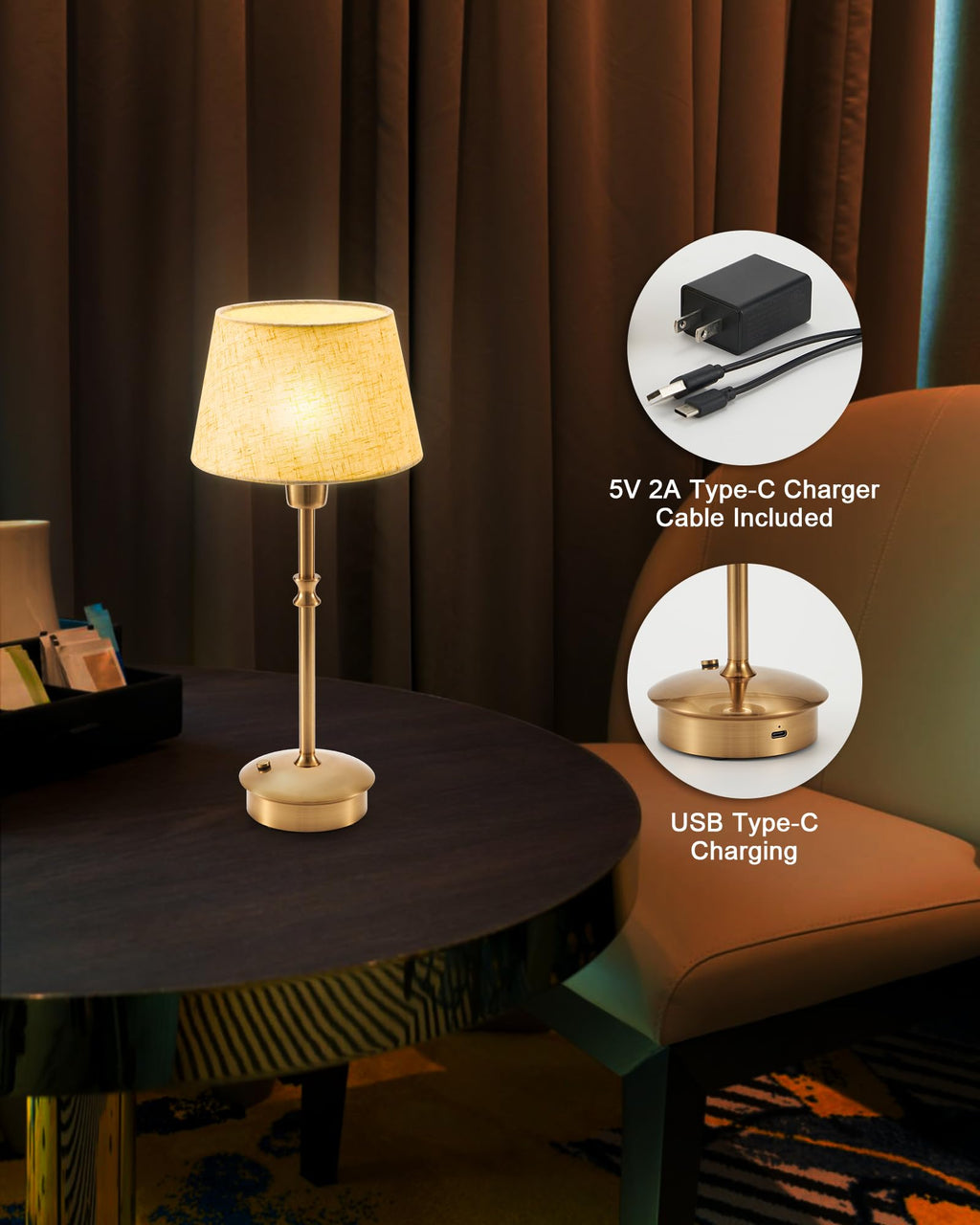 Cordless Rechargeable Table Lamp, Small Battery Operated Table Light