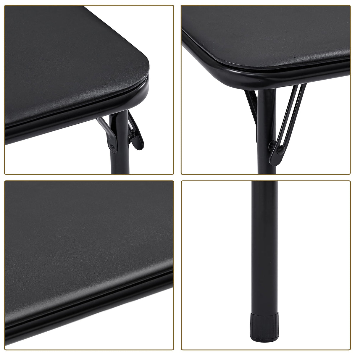 Folding Card Table and Chair Set of 5 Portable with Padded Tabletop, No Assembly Required, Black